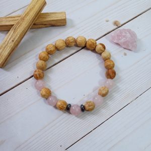 Pulsera Palo Santo y Cuarzo Rosa