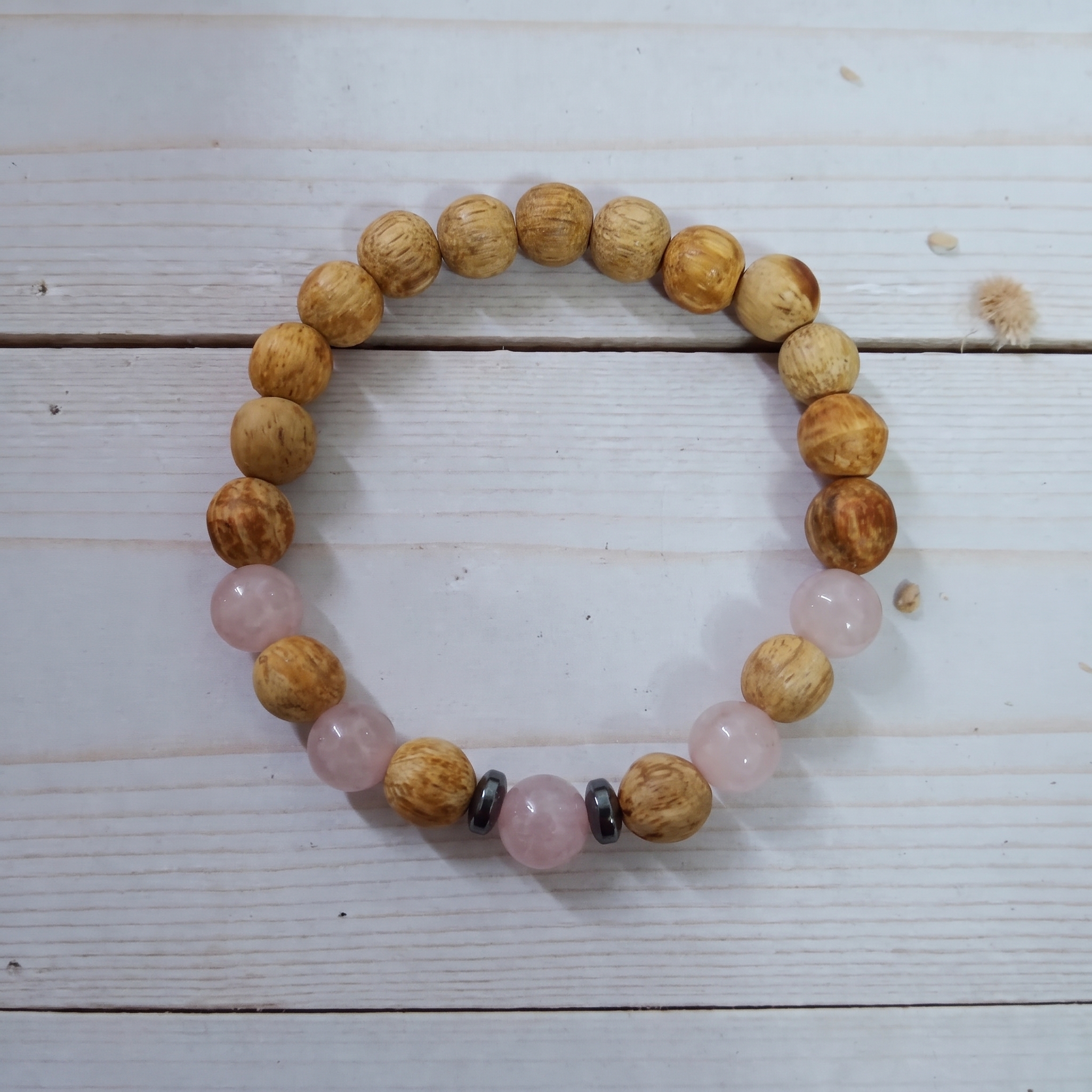 Pulsera Palo Santo y Cuarzo Rosa